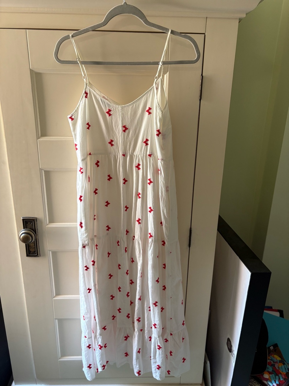 White Midi Sundress with Red Embroidery